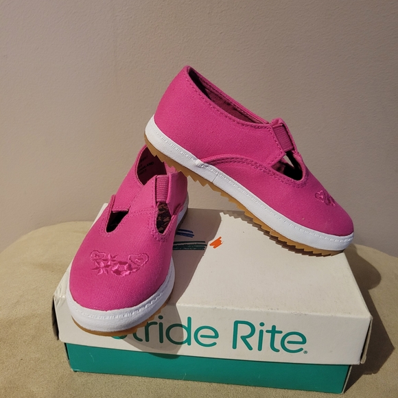Stride Rite Pink Canvas T-Strap Girls' Casual Shoes - Picture 1 of 7